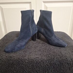Autograph Suede Leather Zip Up Ankle Boots -Navy Blue- Mirrored Heel-UK 4½ / 6½